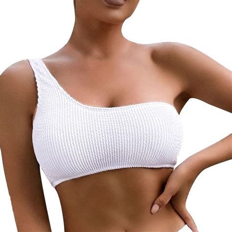 QHFBli Women One Shoulder Bikini Top Sports Bra Swimsuit Crop Bathing ...