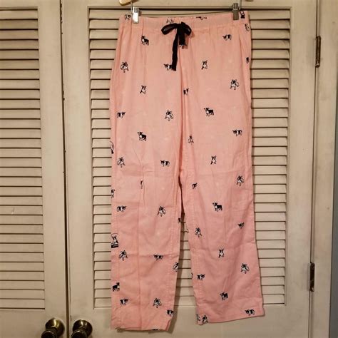 J. Crew Pink PJ Pants Frenchie Dogs Small Pink Black... - Depop