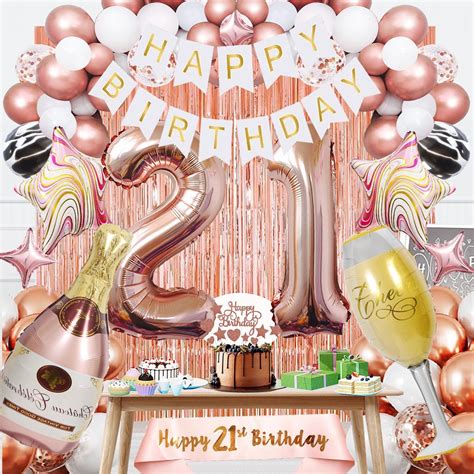 Amazon.com: 21st Birthday Decorations for Girls - Rose Gold 21 Birthday ...