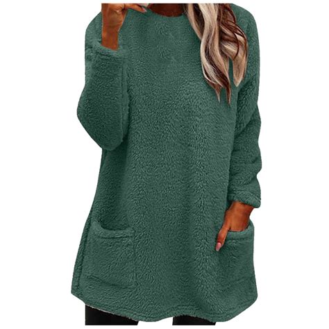 Besolor Women's Sherpa Fleece Sweater, Crewneck Pullover with Pockets ...