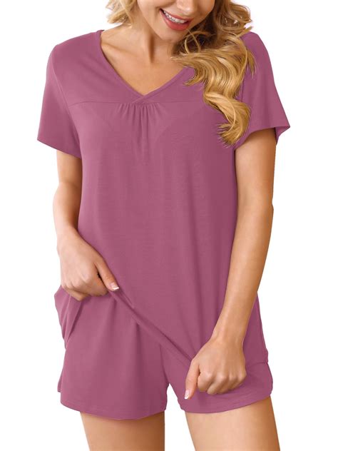 Anygrew Women's Soft 2-Piece Summer Pajama Set - Shorts with Pockets ...