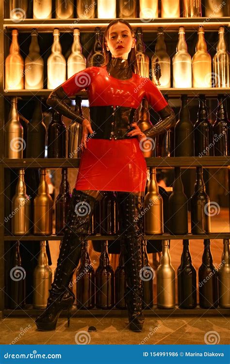 Brave Girl in Latex Walks in Public and Shows Her Exhibitionism Stock ...