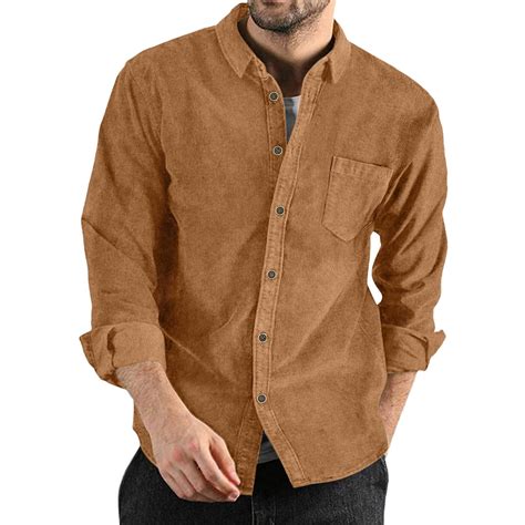 Mens Autumn Winter Corduroy Shirts Casual Long Sleeves Solid Color ...