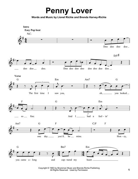 Penny Lover by Lionel Richie Sheet Music for Pro Vocal PlayAlong – Men's Edition at Sheet Music ...