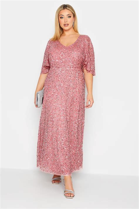LUXE Plus Size Pink Hand Embellished Angel Sleeve Maxi Dress | Yours ...
