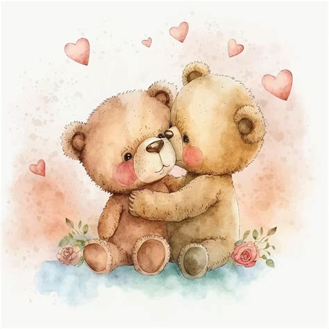 Premium Vector | Cute teddy bears kissing fin valentine's day