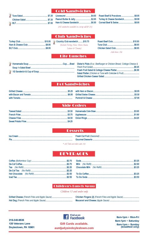 Lunch Menu – Aunt Judy’s Family Restaurant