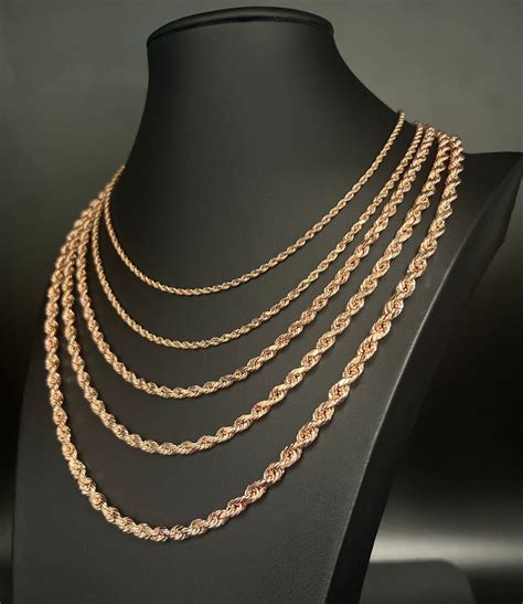 10K Rose Gold Rope Chain, 10k Real Rose Gold 2.6mm - 5.5mm Rope Chain ...
