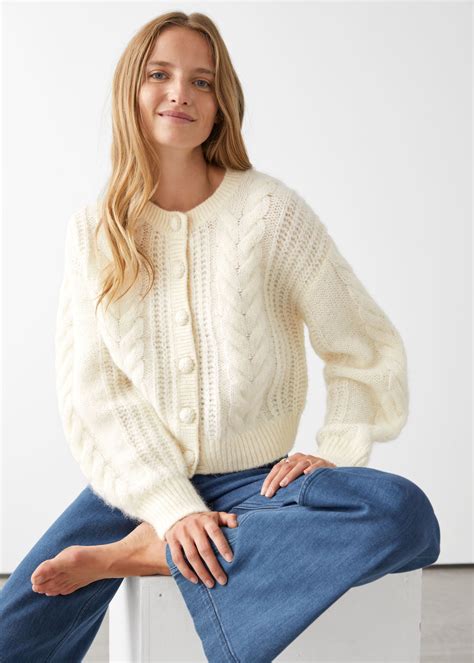 Cropped Button Up Knit Sweater - White - Cardigans - & Other Stories ...