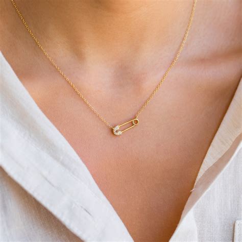 Pave Safety Pin Necklace by Caitlyn Minimalist • Dainty Diamond Charm ...
