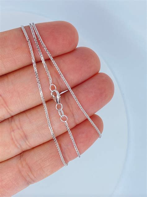 Solid 14K White Gold Diamond Cut Wheat Square Spiga Chain, Ladies White ...