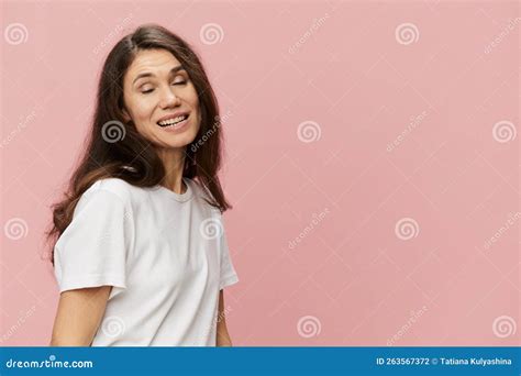 Portrait of a Funny Strange Woman with a Wry Smile and Closed Eyes ...