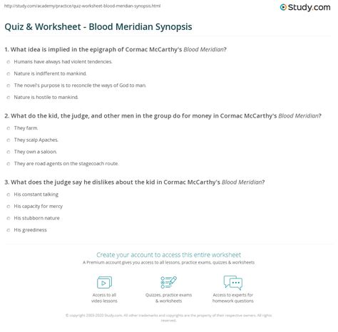 Quiz & Worksheet - Blood Meridian Synopsis | Study.com