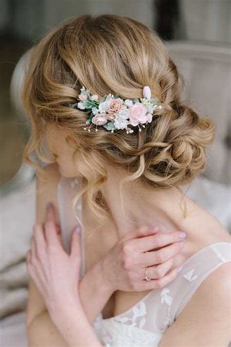 Flower hair comb, Blush flower hair clip, Bridal Flower hair piece ...