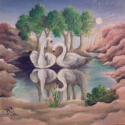 Swans reflecting elephants, oil 20 x 20 cm, by Biljana Bodul