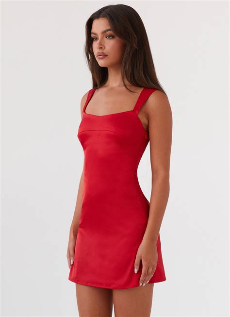 Odette Satin Mini Dress - Red - Peppermayo US
