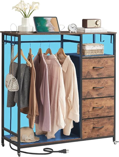 Amazon.com: Somdot Dresser for Bedroom with Hanging Rack LED Light and ...