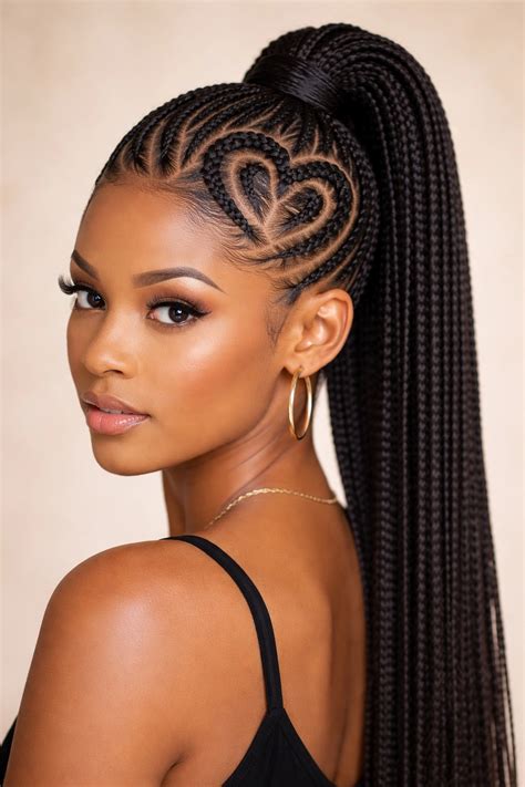 10 Cornrow Ponytails With Heart Design - Hairstiq