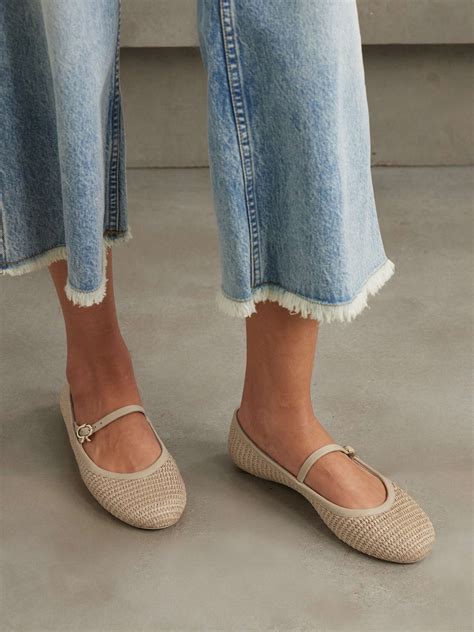 GIANVITO ROSSI Carla leather-trimmed raffia Mary Jane ballet flats ...