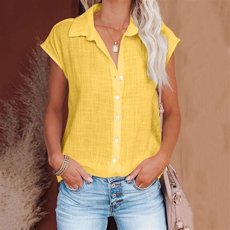 Fartey Summer Tops for Women 2025 Trendy Cotton Linen Button Down ...