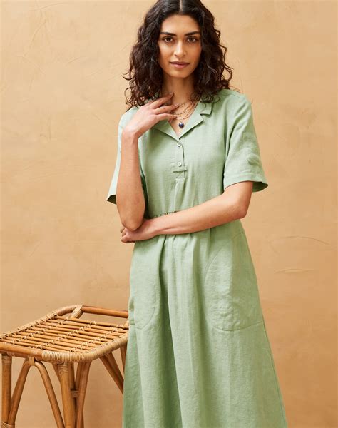 Green Linen Utility Shirt Dress | Women's Dresses | Brora Fashion