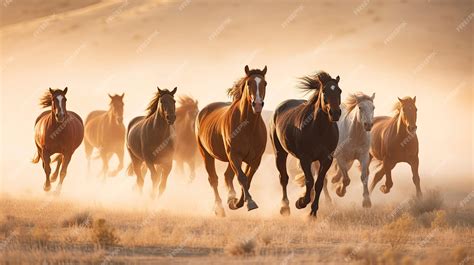 Premium AI Image | Photo group of wild horses galloping across a plain