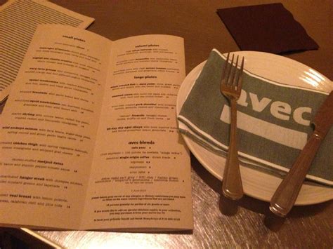 Menu at avec Restaurant, Chicago