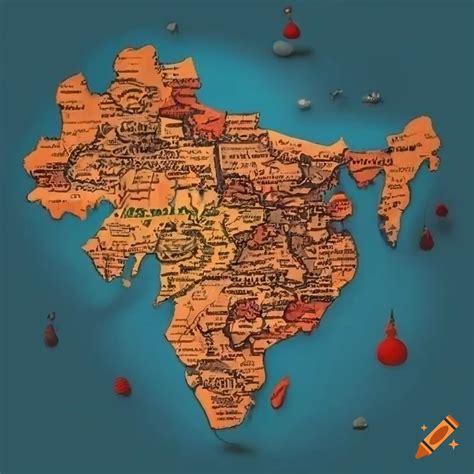 Detailed map of ancient Indian civilization with traditional designs ...