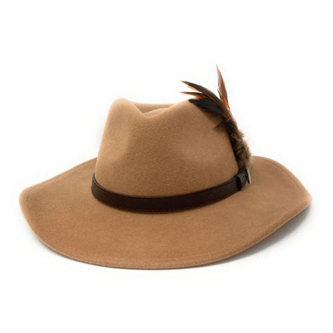 Wide Brimmed Fedora Hat with Removable Country Feather Brooch - Farmington