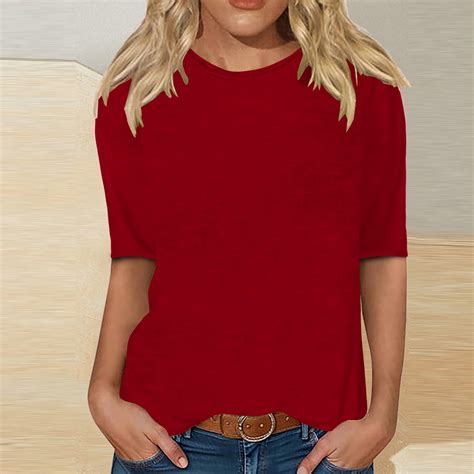 Aobny Basic Women's Streetwear T-Shirt Red Going Out Clothes Half ...