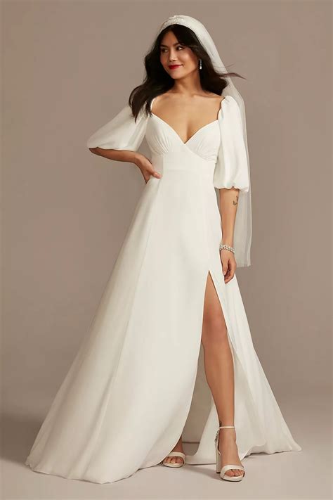 As Is Bubble Sleeve Georgette V-Neck Wedding Dress | David's Bridal