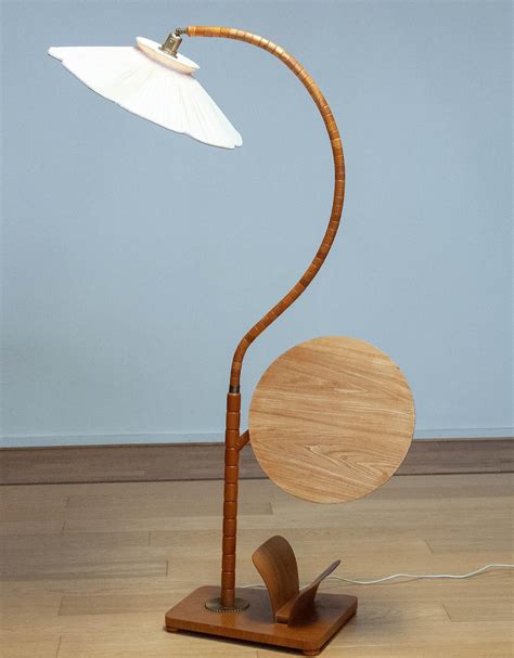 1940s Swedish Elm Wood Floor Lamp with Table and Magazine Storage. Art ...
