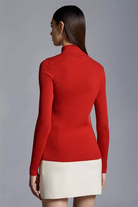 Red Wool Zip-Up Turtleneck Sweater - Sweaters & Cardigans for Women ...
