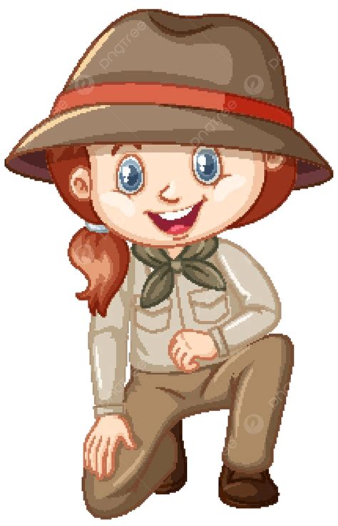Girl In Safari Outfit On White Background People Clip Art Youth Vector ...
