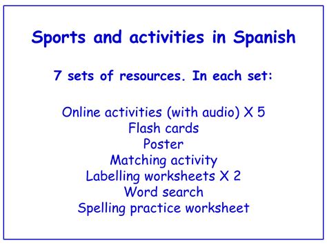 Sports in Spanish Worksheets, Games, Activities and Flash Cards (with ...