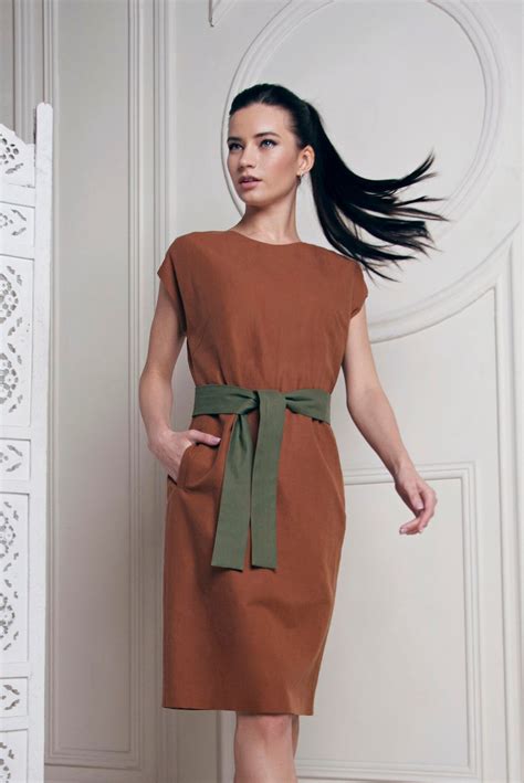 Brown Linen Dress With Belt Orange Dress Summer Dress Plus - Etsy