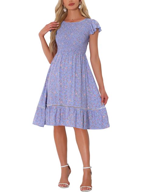 Allegra K Women's Summer Sundresses Floral Smocked Fit and Flare Midi ...