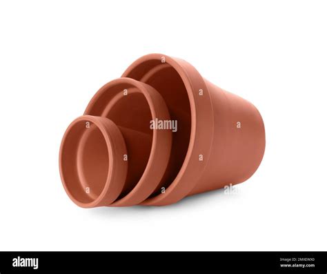 Stylish terracotta flower pots isolated on white Stock Photo - Alamy