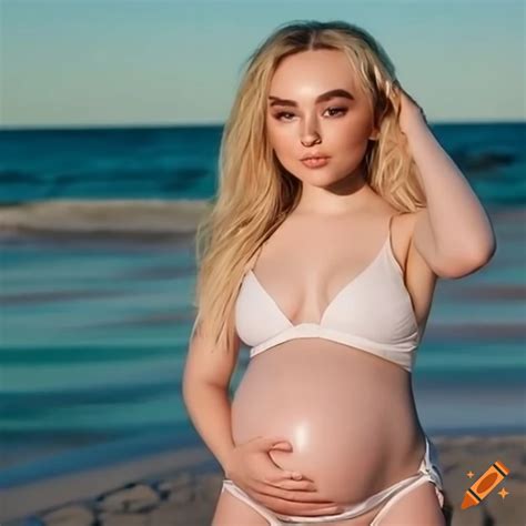Maternity photoshoot of sabrina carpenter in bikini on Craiyon