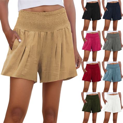 Casual Shorts Ladies Casual Summer Smocked Elastic Waist Comfy Detail ...