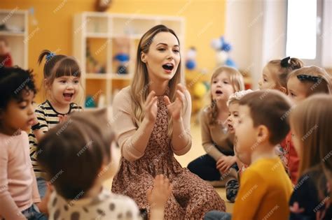 Premium AI Image | Shot of a young teacher singing nursery rhymes to ...