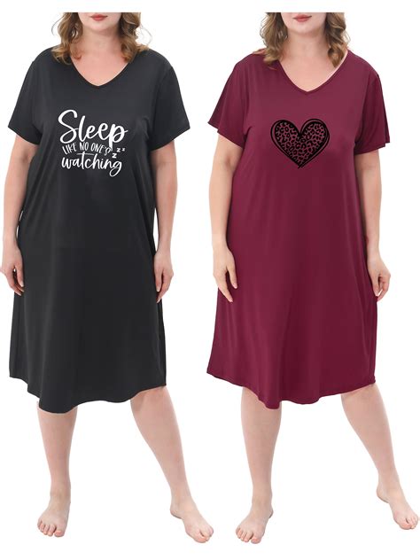 FEREMO Plus Size Nightgowns for Women Short Sleeve Printed Sleepwear ...