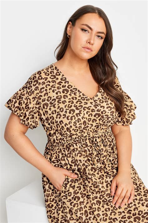 YOURS Plus Size Brown Leopard Print Linen Maxi Dress | Yours Clothing