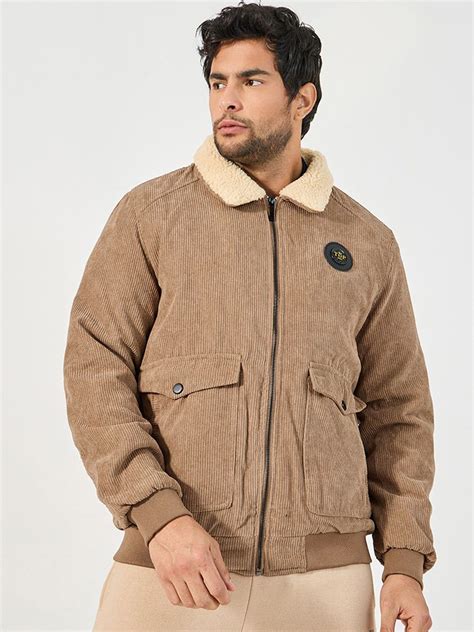 Buy Styli Spread Collar Corduroy Bomber Jacket - Jackets for Men ...