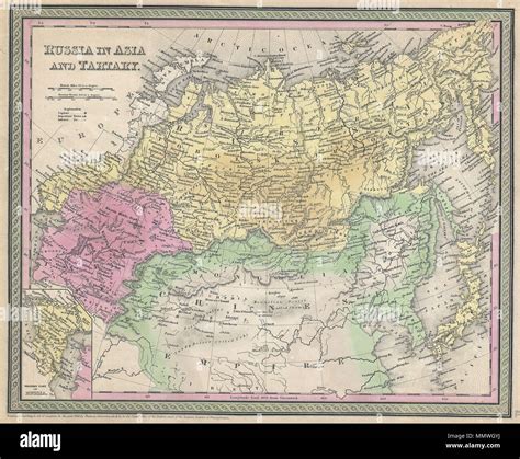 . English: An extremely attractive example of S. A. Mitchell Sr.’s 1853 map of Russia in Asia ...