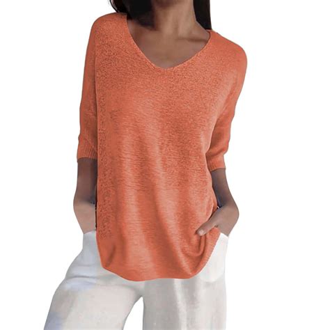 Womens T-Shirts, Womens Short Sleeve Sweaters Tops V Neck Pullover Knit ...