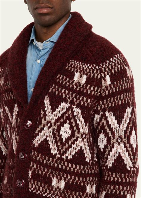 Brunello Cucinelli Men's Wool and Nylon Fair Isle Knit Cardigan ...