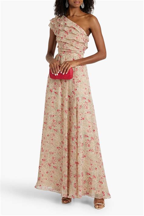MIKAEL AGHAL One-shoulder ruffled floral-print chiffon maxi dress | THE ...