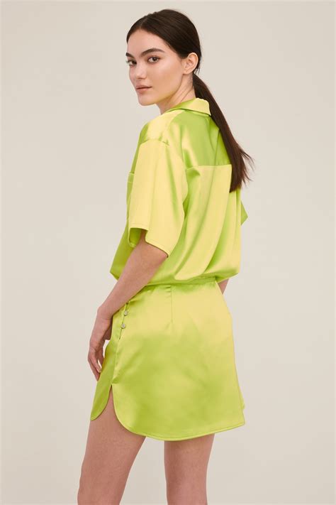 Margo Satin Notch Collar Camp Shirt in Neon Lime | MARISSA WEBB ...