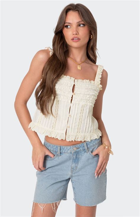 Edikted Hera Button Front Ruffled Top | PacSun | Ruffle top, Clothes, Tops